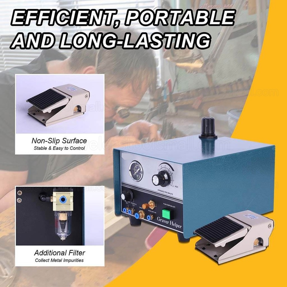 60W Double-Handle Graver Helper Jewelry Pneumatic Engraving Machine 100-4000RPM